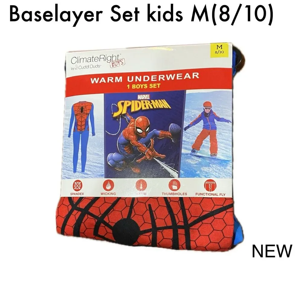 ClimateRight by Cuddl Duds Boys Spiderman Thermal Baselayer Set Medium 8/10 NEW